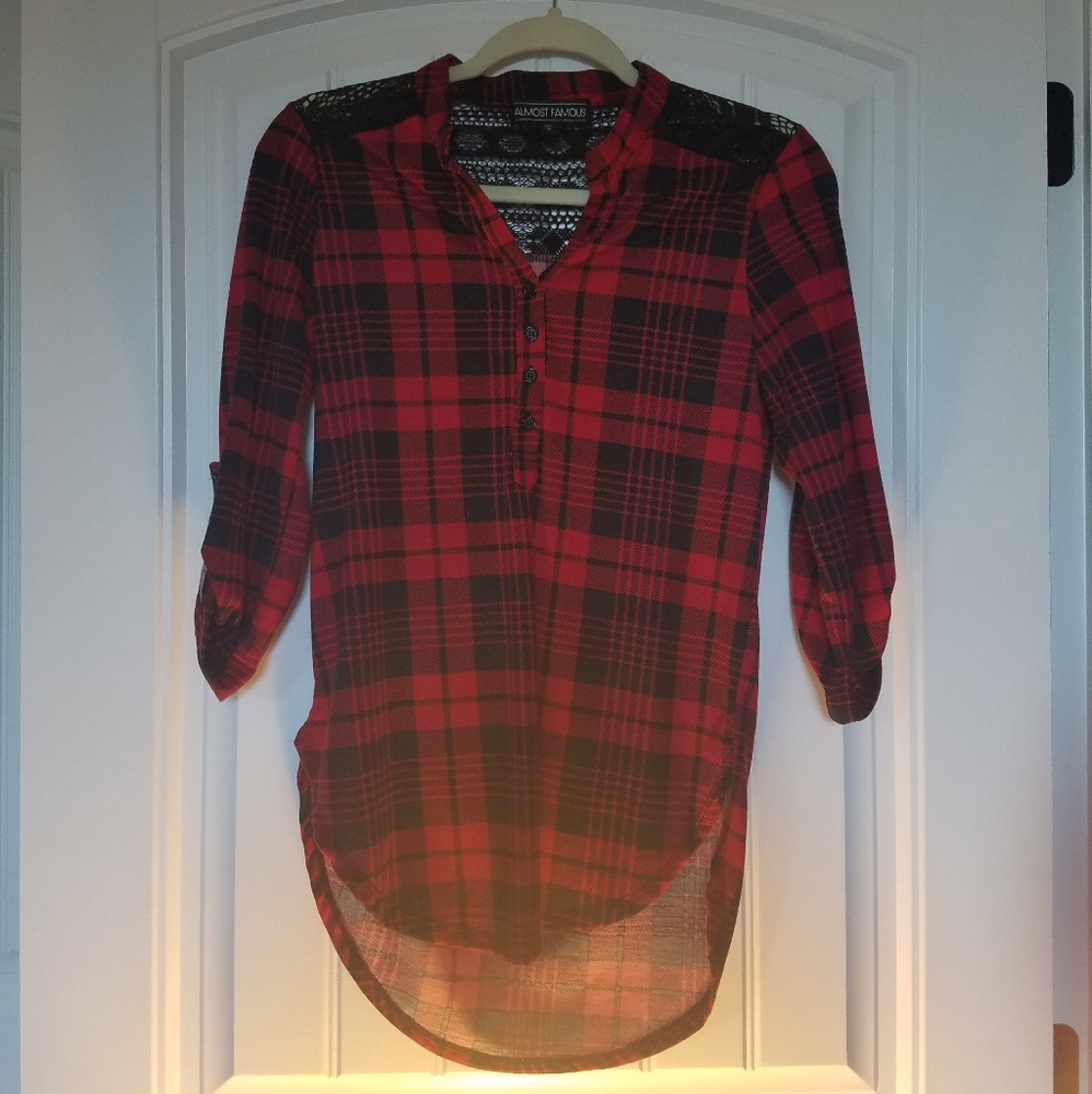 Plaid Shirt with Lace on Shoulders